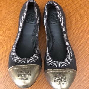 Tory Burch Gold/Brown Scrunch Ballet flats like New